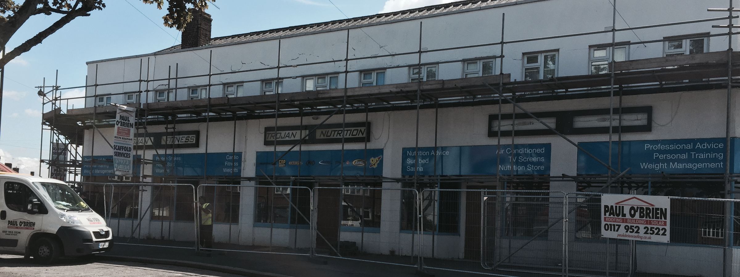179&ndash;185 Ashton Drive, Bristol &mdash; a former gymnasium converted by Paul O&rsquo;Brien Roofing into twelve flats.